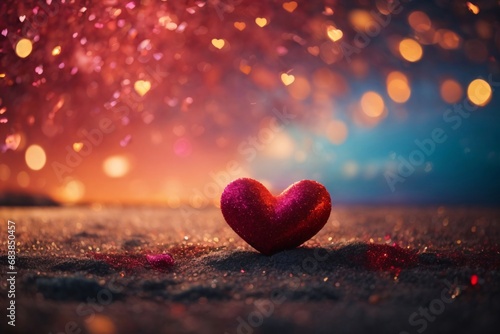 Blurred background bokeh light, red Valentine hearts. Saint Valentine design. photo