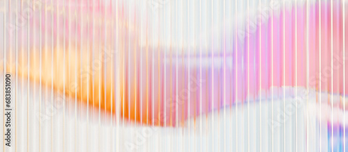 Fluted glass effect with colored gradient, textured colorful transparent plastic panel, 3d rendering modern abstract background photo