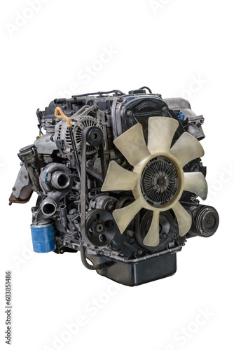 The diesel engine has been removed from the vehicle for repair. isolate. png