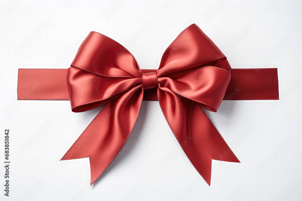 Bright red colored ribbon tied in a bow on white background. Bright red colored ribbon tied in a bow on white background.