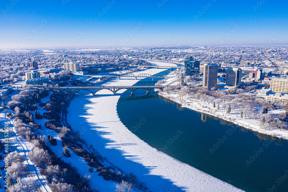 Fototapeta premium Winter Downtown Saskatoon Aerial View