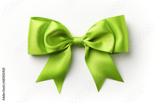 Bright green colored ribbon on white background. 