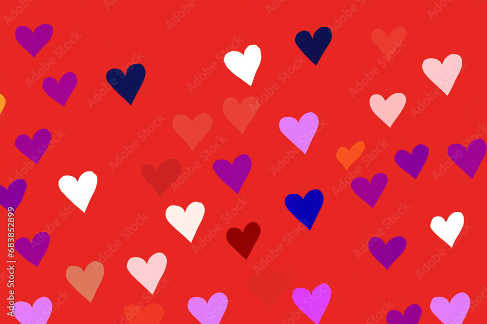 Valentine's Day. Red heart design. February 14th. 2024. Happy Valentine's Day background in red. 3d red hearts on pink background. Paper style. Place for text. Illustration.