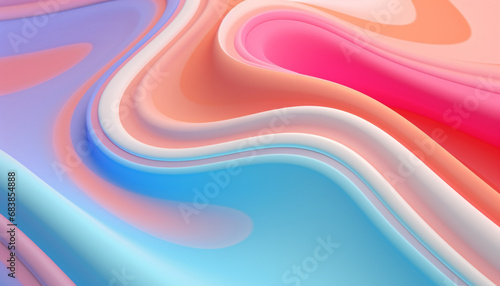 Abstract liquid circles on a background of pastel color with spacing. 3D design of a rainbow-colored spherical. Template for a trendy gradient in a minimal style. 3D