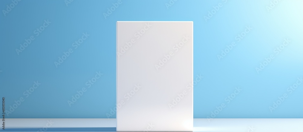 white box tall shape product packaging display front view isolated on light blue background white box tall shape product packaging display front view isolated on light blue background