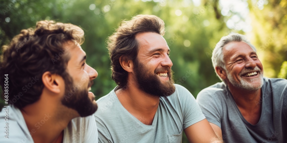 three male friends having fun outdoors. AI Generated three male friends having fun outdoors. AI Generated