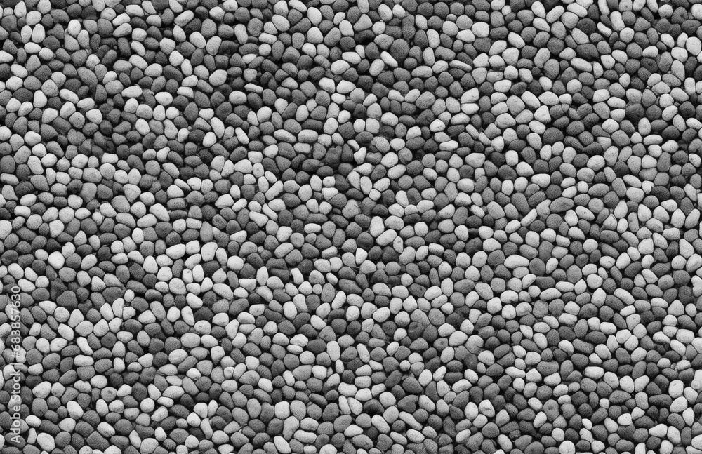 Seamless Coarse Sand Textured Surface: A Monochrome View. Seamless pattern of small stones in varying shades of gray creates a detailed and uniform texture, ideal for backgrounds and design elements