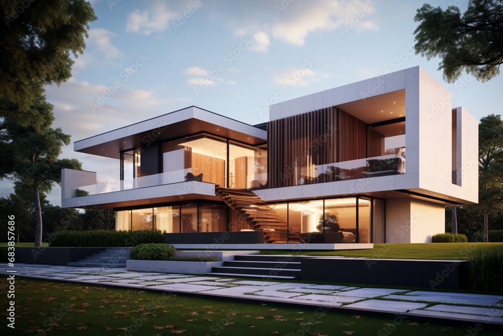 Modern minimalist private houses. Residential architecture exterior