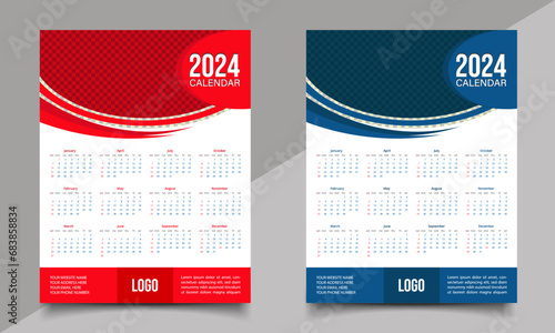 Calendar: one-page or wall calendar design. 2024 year calendar.