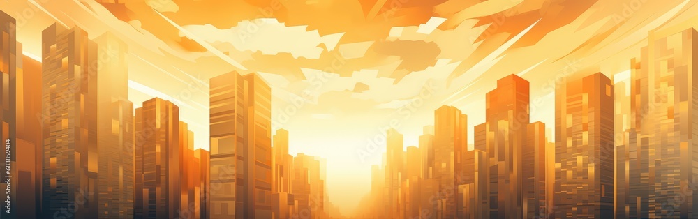 Skyscrapers symmetrical art background at golden hour