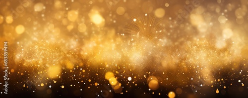 Glittering gold background for celebration. Confetti and fireworks on the background. Generative AI.