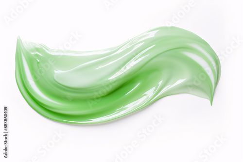 A smear of transparent, pure aloe lotion gel isolated on a white background, ideal for beauty and hygiene purposes.