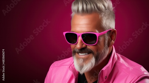 A man with a pink beard and sunglasses. © OKAN