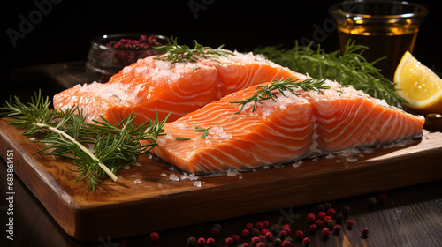Deliciously fresh Raw salmon fillet platter.