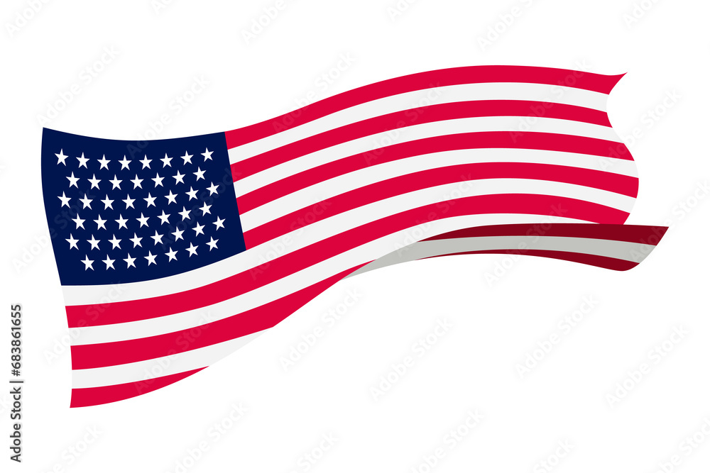 Obraz premium Waving flag. American flag on white background. National flag waving symbol. Banner design element