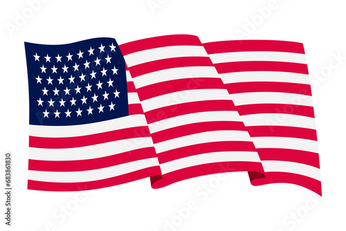 Waving flag. American flag on white background. National flag waving symbol. Banner design element