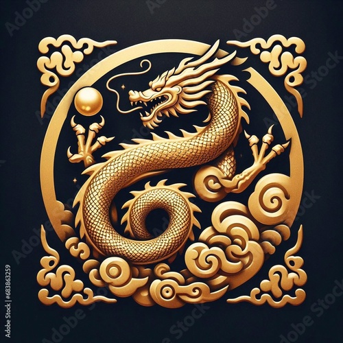 Golden Dragon decoration on black background 