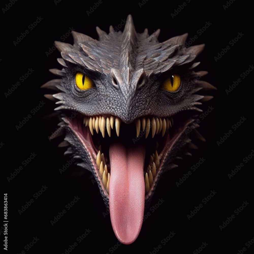 Head of Dragon on black background 