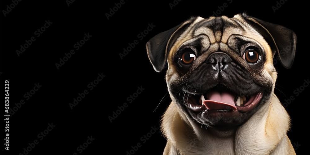 cute mops studio portrait on black background with copy space