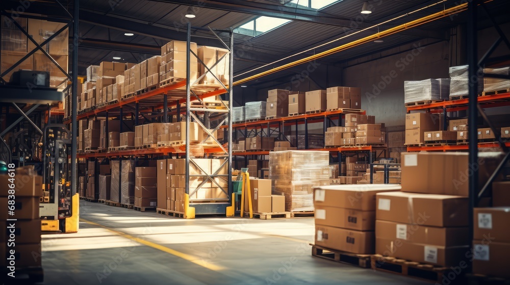 Obraz premium Storage of boxes inside a warehouse