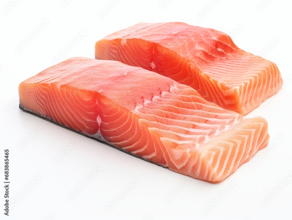 Experience the Simplicity and Elegance of Fresh Salmon: An Aesthetics on a White Canvas Generative AI