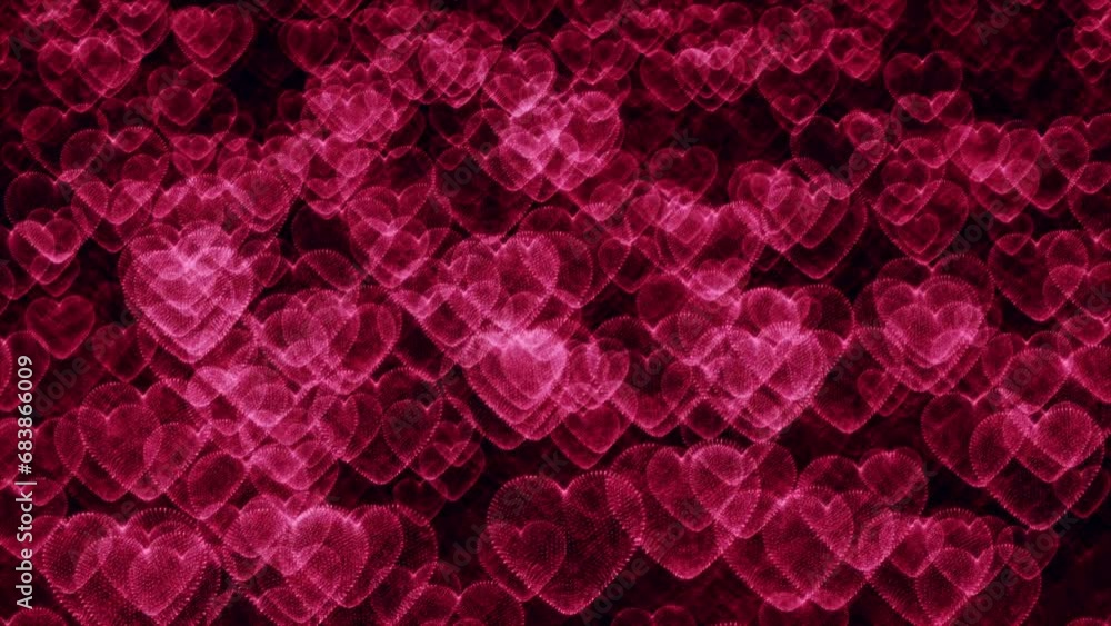 Flow many falling glow pink red hearts on black abstract background animation. Red hearts for romantic background,St.Valentines Day. Flow many falling glow pink red hearts on black abstract background animation. Red hearts for romantic background,St.Valentines Day.