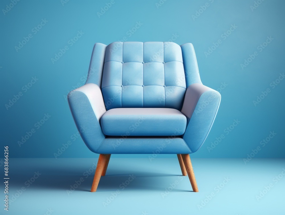 Obraz premium Uncover the Classic Elegance of a Wooden-legged Blue Armchair - Your Ideal Home Addition Generative AI