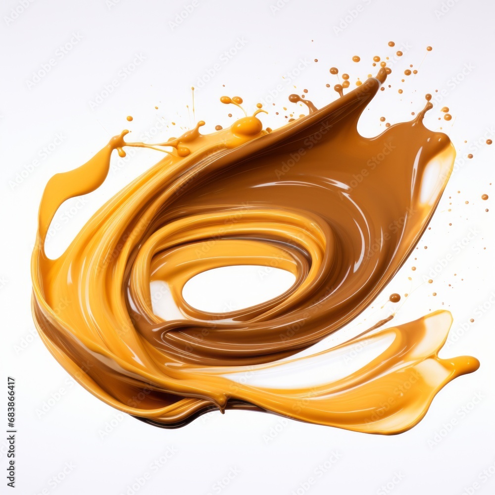 Fototapeta premium Captivating Close-up: Mesmerizing Brown Liquid Splash on White - Pure Art in Motion Generative AI