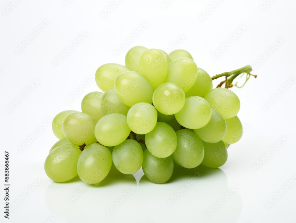 Experience the Lush Beauty: Fresh Green Grapes Artfully Displayed on a Pristine White Backdrop Generative AI