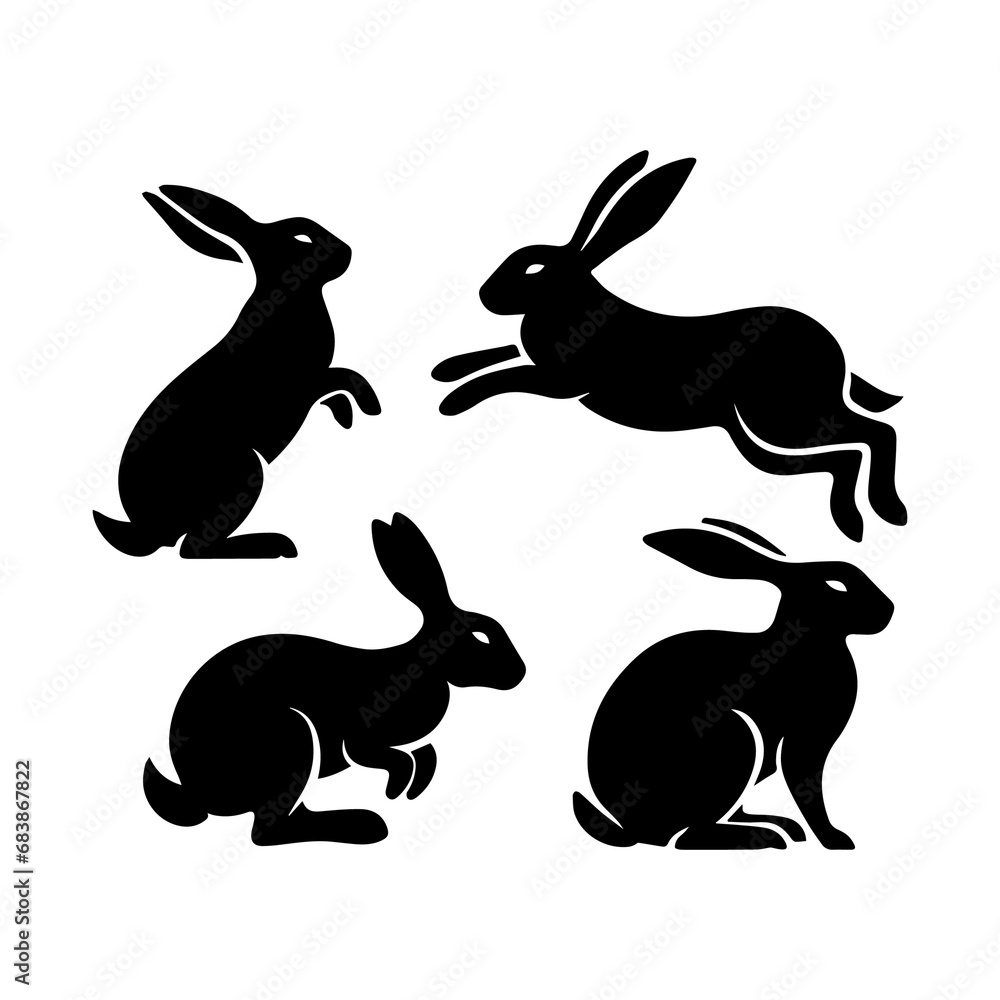 set of rabbit silhouettes. Easter bunny silhouette, vector silhouette rabbit. Easter Egg