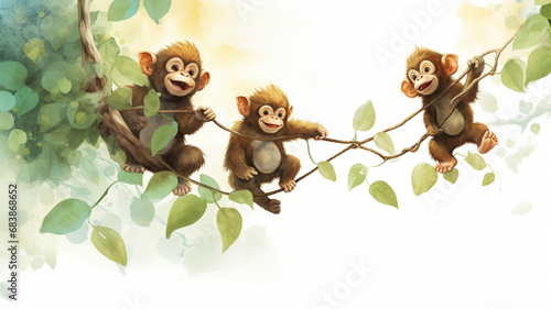 funny monkey swinging on a liana plant. photo