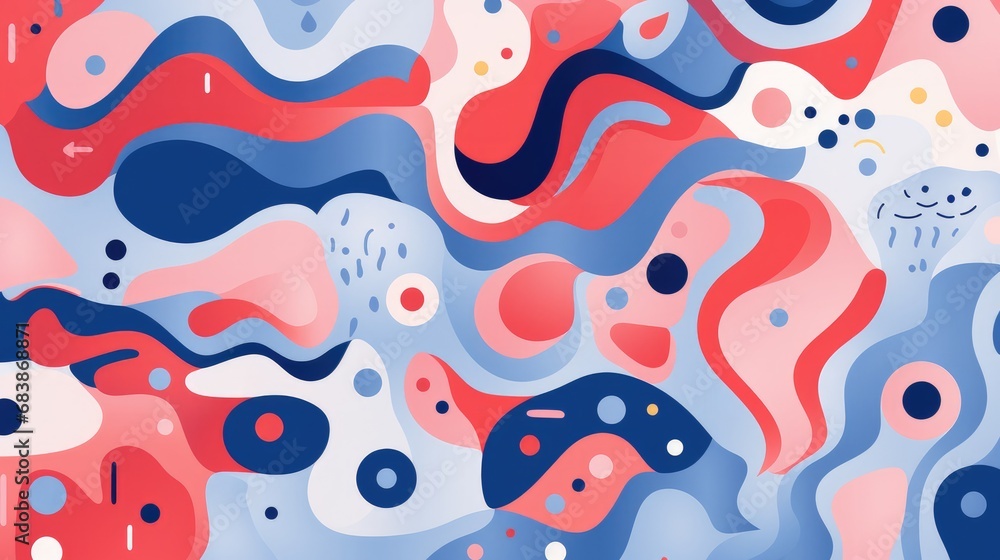 Naklejka premium Colorful graphic abstract pattern, smooth and organic flowing shapes, illustration in light blue and light crimson colors