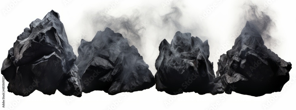 Fototapeta premium Dramatic Trio: The Majestic Beauty of Black Rocks Against Pure White Generative AI