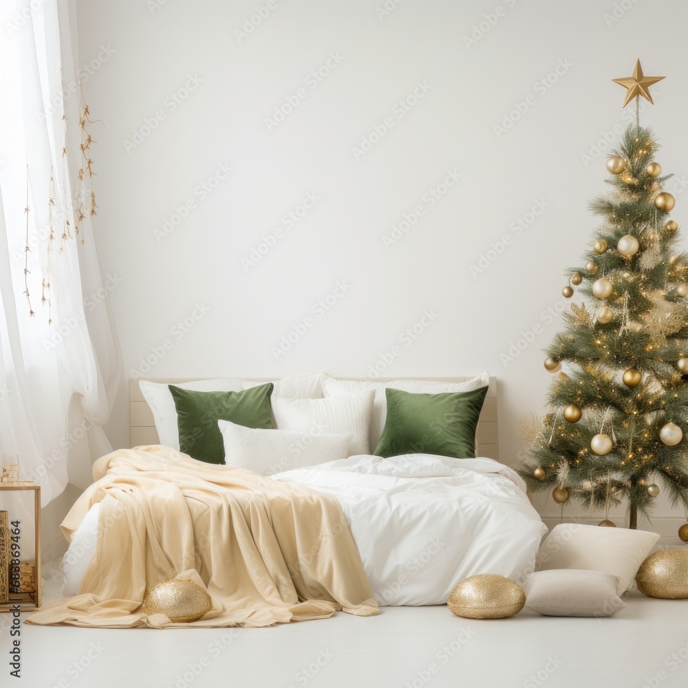 Naklejka premium a bedroom on a white sofa decorated for christmas