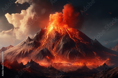Unveiling the Majestic Power: Isolated Volcano Against Stark White Backdrop! Generative AI