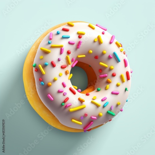 Indulge in the Colorful Joy: Unravel the Charm of White Glazed Donut with Sprinkles! Generative AI
