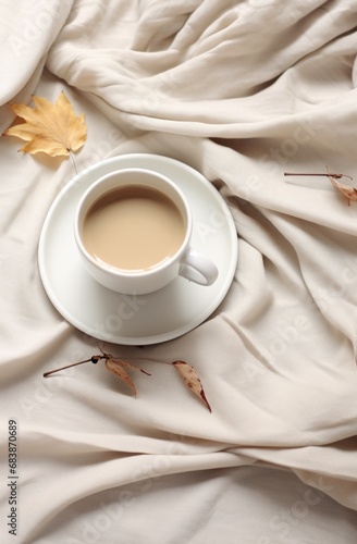 a cup of coffee  blanket and fall leaves