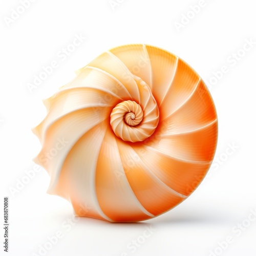 Stunning Contrast: A Vivid Orange and White Seashell on a Pure White Background Generative AI