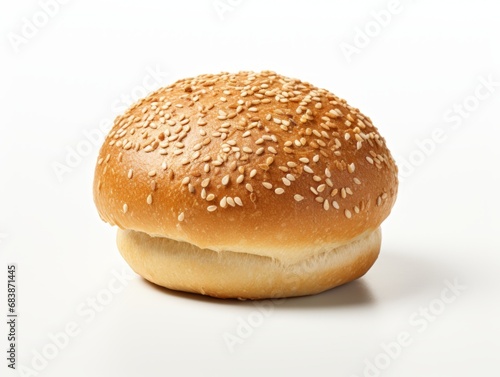 Discover the Art of Perfect Sesame Seed Bun - Unveiled on a Pure White Background Generative AI