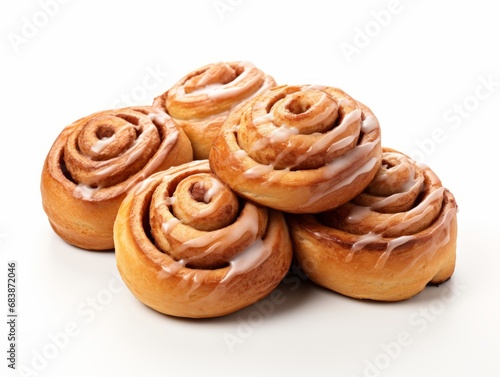 Indulge in Irresistible Cinnamon Rolls: Freshly Baked Delights on a Pristine Background Generative AI © monsifdx