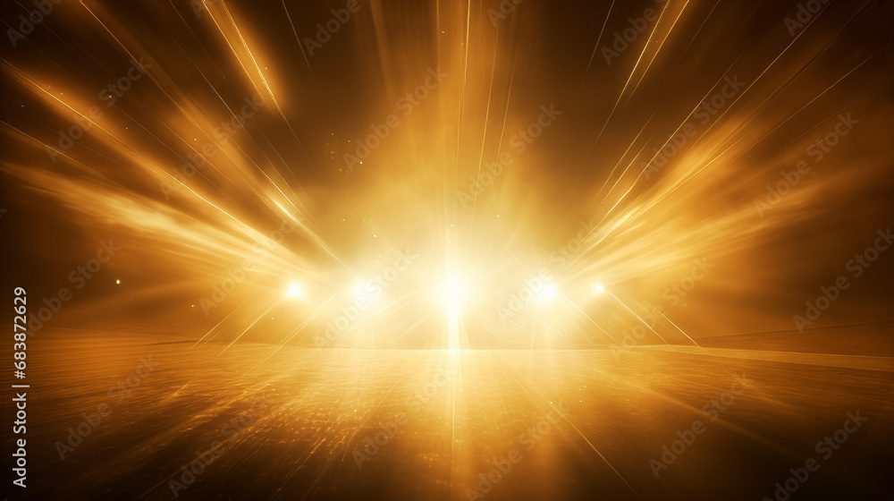 Golden stadium lights with rays, abstract background