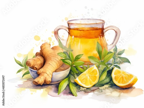 Revitalize Your Health: Ginger Tea with Lemon & Herbs - A Flavorful Detox Delight Generative AI