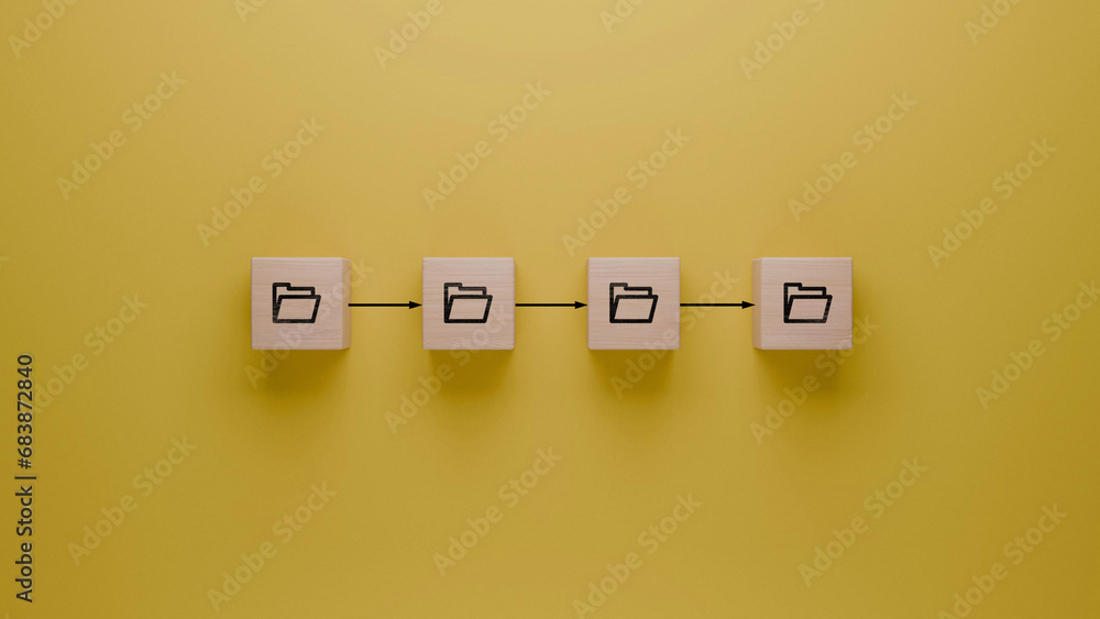 Project development workflow, task progression illustration with folder ...