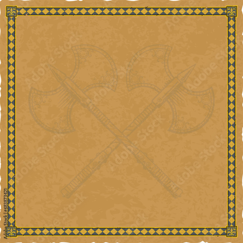 Square Parchment with Fleur de Lis Frame and Crossed Double Axes