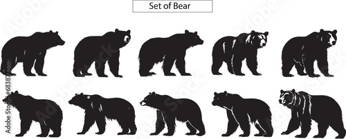 various bear silhouettes on the white background