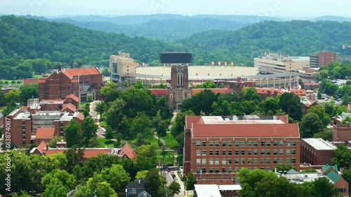 Tennessee University architecture in Knoxville old city downtown. Panoramic view of educational district skyline with campus buildings. photo