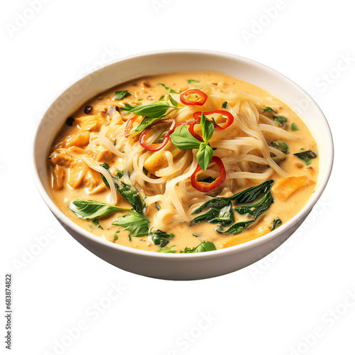 A Bowl of Creamy Coconut Curry Noodles Isolated on a Transparent Background