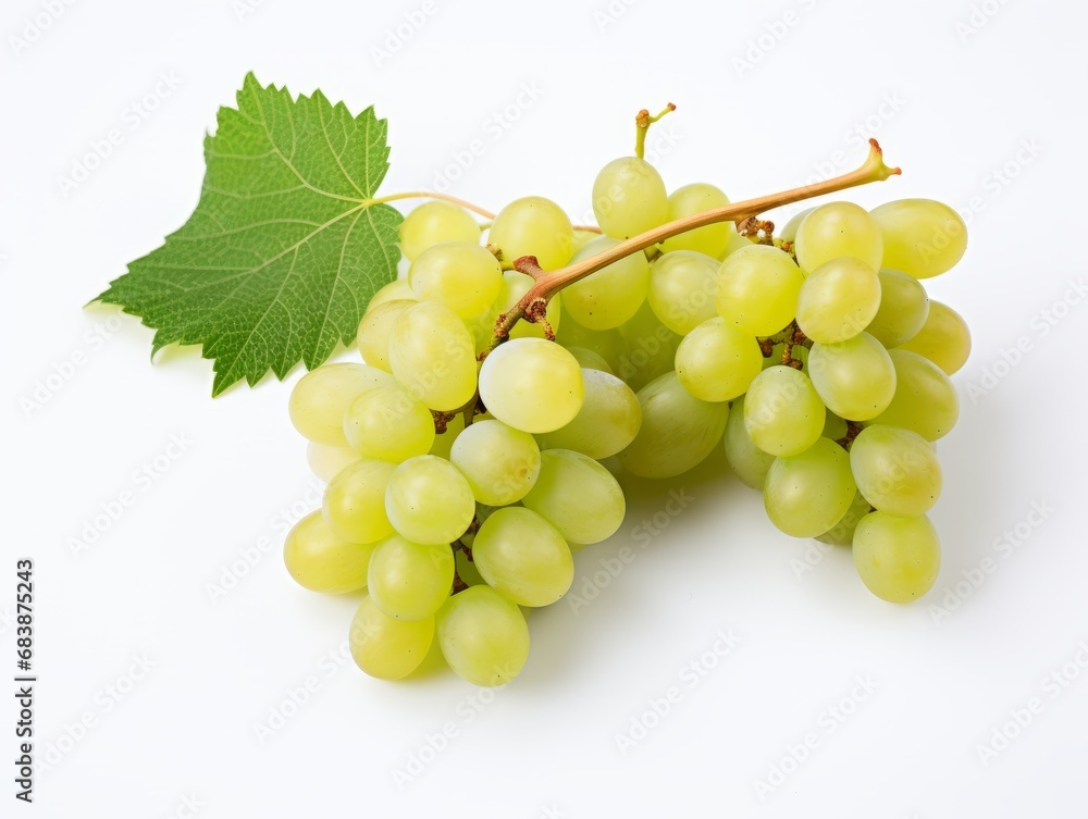 Unveiling the Pure Elegance: A Close-Up View of White Grapes on a Pristine White Background Generative AI Unveiling the Pure Elegance: A Close-Up View of White Grapes on a Pristine White Background Generative AI