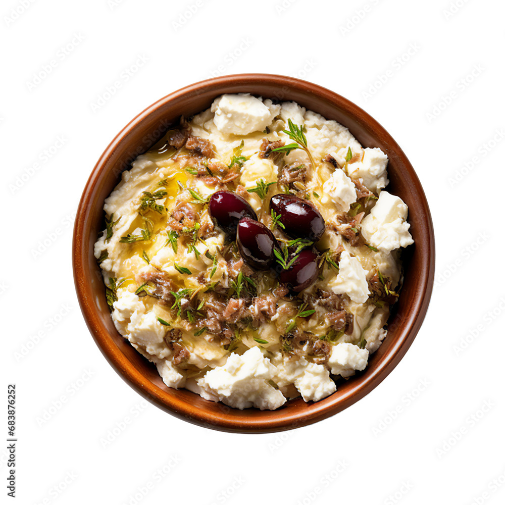 A Bowl of Greek Feta and Olive Tapenade Isolated on a Transparent Background A Bowl of Greek Feta and Olive Tapenade Isolated on a Transparent Background