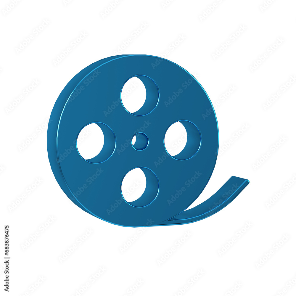 Blue Film reel icon isolated on transparent background.